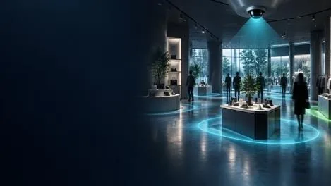 Espace intérieur avec flux de visiteurs (illustration)