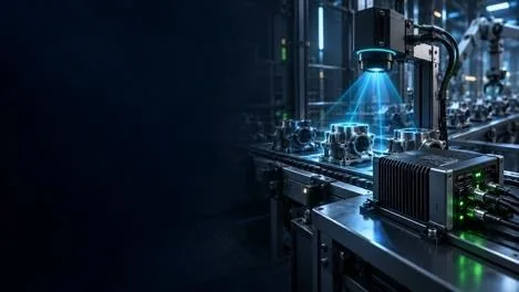 Caméra d'inspection au-dessus d'une ligne de production (illustration)